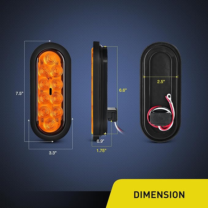 Nilight 6Inch Oval Trailer Tail Light with Flush Mount Grommets Plugs w/Mounting Brackets 2PCS Amber Waterproof Turn Signals Lights for RV Truck
