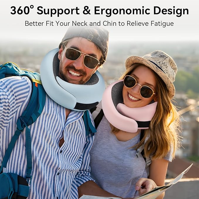WANDER PLUS® Travel Pillow, 100% Pure Memory Foam Travel Neck Pillow Airplane Neck Support Ergonomic Design Best for Sleeping Plane Car Train Office Flight for Adults Ash Gray
