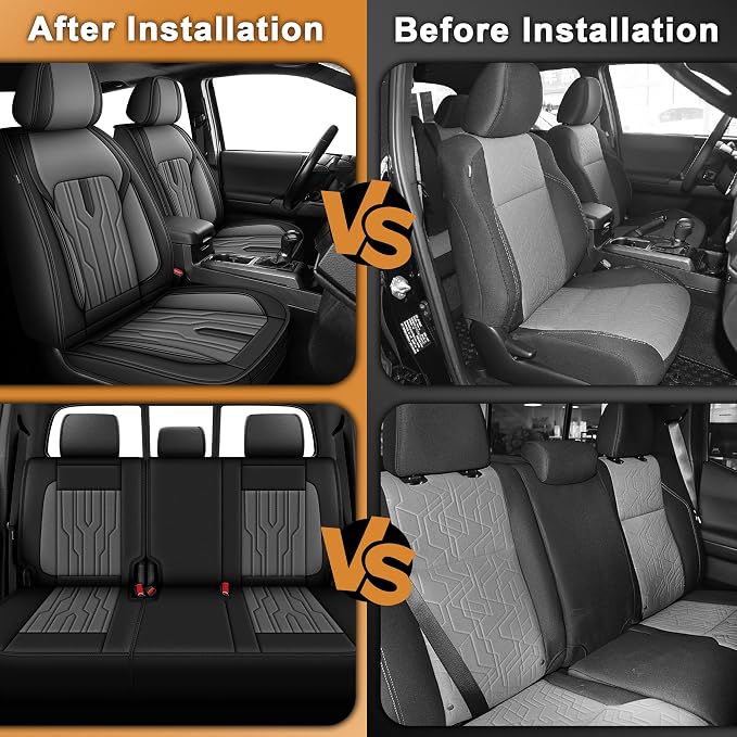 Seat Covers Fit for Toyota Tacoma 2024 2025 2026,Waterproof Faux Leather Truck Seat Covers Full Set Double & Crew Cab Protectors(5 Seats,Black&Gray)