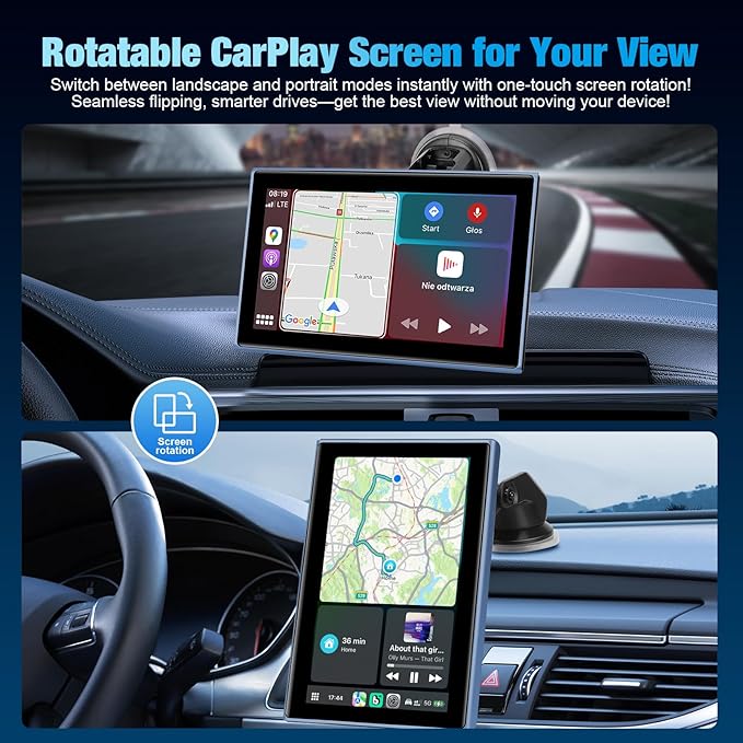 7" Portable Wireless CarPlay Screen for Car – Apple CarPlay & Android Auto, HD Touch Screen Car Stereo, Bluetooth, GPS Navigation, Voice Control, Plug-and-Play with FM/AUX/Mirror Link (Blue)