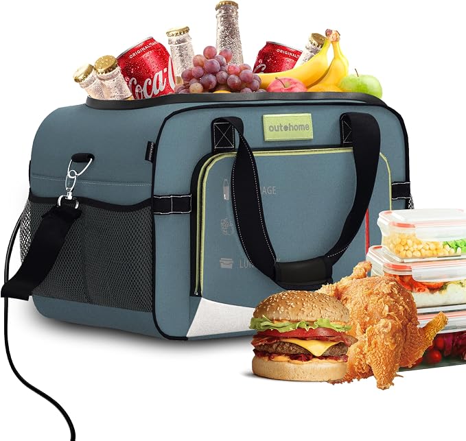 25L 12V Portable Electric Cooler Warmer Bag, Plug-in Car Insulated Cooler Bag with DC Power Cord, All Season Portable Heating and Cooling Bag for Camping, Road Trips, Truck Drivers, Family Travel