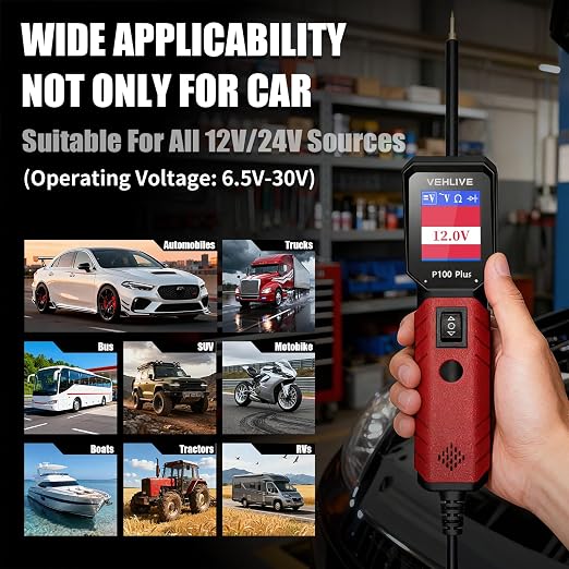 P100 Plus Automotive Power Circuit Probe Tester,12V 24V Car Automotive Diagnostic Test Tool, Digital Volt Ohm Meter W/Overload Protection, Circuit Fault Finder w/ 40FT Cable & Angled Screen