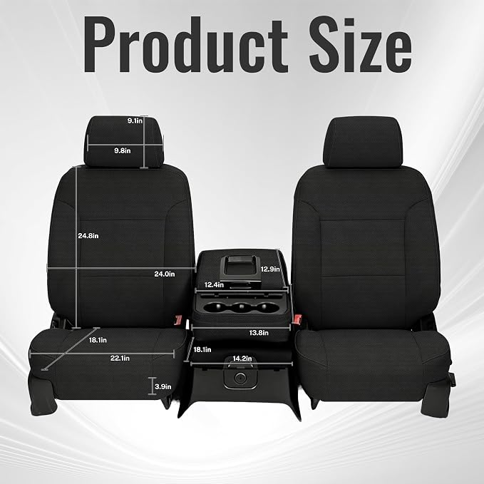 Front Thickened Composite Fabric Seat Covers for Chevy Silverado GMC Sierra 1500 Crew Cab 2019-2026 Durable Cloth Composite Foam with Headrest and Console Covers-Black