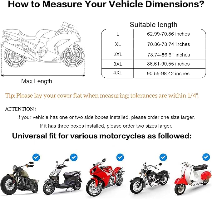 300D Heavy Duty Motorcycle Cover Waterproof Outdoor, Thick Cover for BMW Harley Yamaha Indian Kawasaki Honda Lined with Cotton Touring Rain Protection Hard Flet/Fleece Motor Covers XXL Black