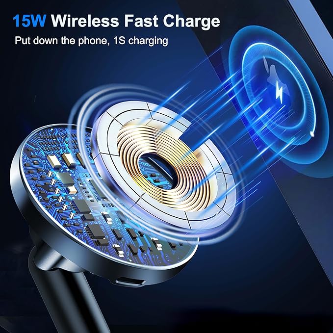 for Car Mount Charger 15W Wireless Car Cigarette Lighter Phone Charger, Cigarette Lighter Phone Mount with Dual Port PD&QC3.0 Fast Charging for iPhone 15 Pro Plus Max 14 13 12