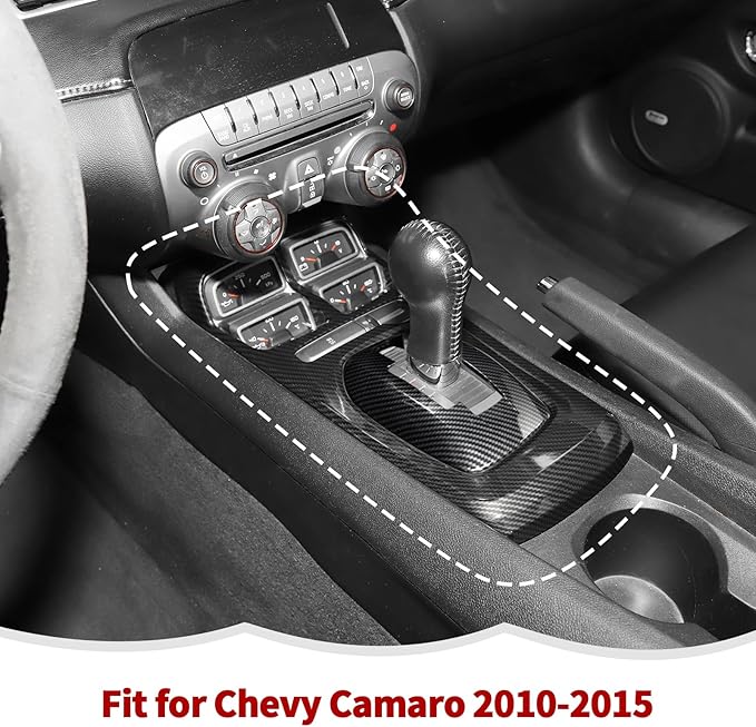 RT-TCZ Carbon Fiber Center Console Gear Shift Panel Cover Trim Kit Interior Accessories for Chevy Camaro 2010-2015,2PCS