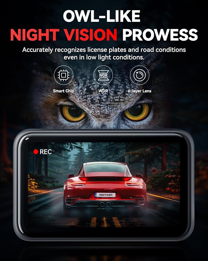 REDTIGER F4 4K Dash Cam Front, 2.2 inch Mini Car Camera, 2160P UHD Touch Screen, Voice Control, Night Vision, Built-in GPS, WiFi APP Control, Loop Recording, 24H Parking Monitor(No Card Included)