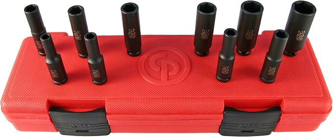 Chicago Pneumatic SS2010D - 1/4 Inch Square Drive, SAE, Deep, 6 Point, Impact Socket Set (10 PCS)