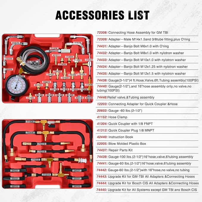 Nilight Fuel Injection Pressure Tester Kit, 0-140 PSI Fuel Pressure Gauge Master Automotive Test Tool for Most Car Truck Motorcycle SUV ATV RV