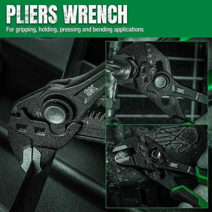SK 2-Piece Pliers Wrench Set, Adjustable Parallel Smooth Jaw Pliers, 6-Inch, 7.5-Inch, Premium CR-V Construction, with Pocket Tool Pouch