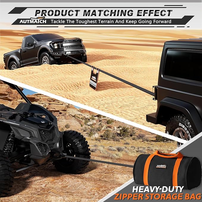 AUTMATCH Kinetic Recovery Tow Rope 7/8" x 30FT with Shackle Hitch Receiver 2 Inch, Heavy Duty Offroad Snatch Strap 35000Lbs for 4x4 Off-Road Vehicle, Truck, Trailer, ATV, UTV, Blue