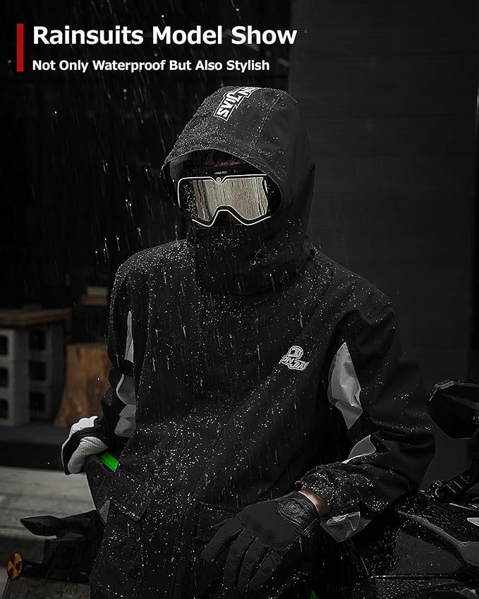 IRON JIA'S Rain Suit, Motorcycle Rain Gear for Men & Women, Waterproof Jacket and Pants, Breathable Reflective Raincoat for Farm Fishing Golf (Black L)