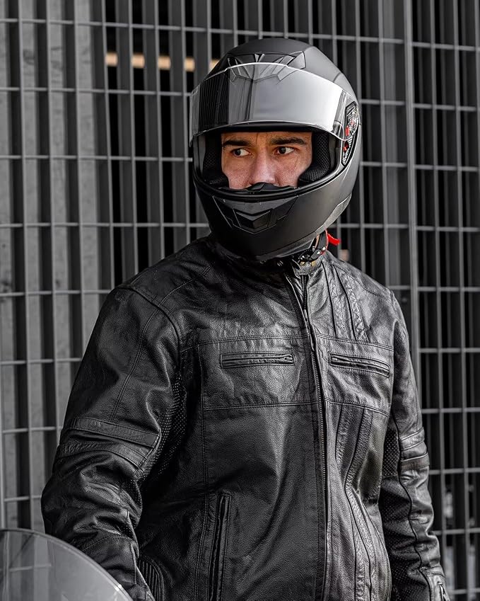 ILM Full Face Motorcycle Helmet for Motocross Street Bike DOT Certified 2 Visors Model-317(Matte Black, S)