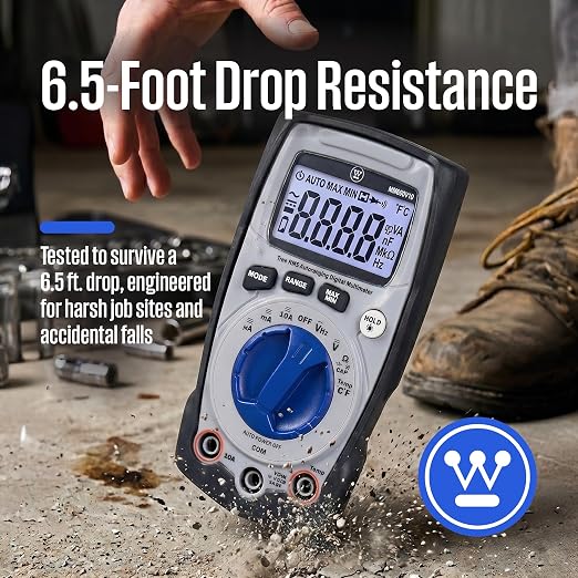 Westinghouse 600V True RMS Auto-Ranging Multimeter with Backlight and MAX/MIN; Measures Voltage Current Resistance Capacitance Frequency Temperature; 2-Year Warranty; Professional & DIY Use