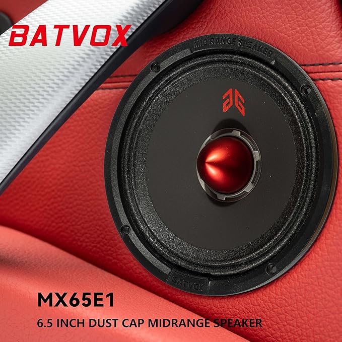 MX65E1 Loudspeaker 6.5 Inch Midrange 400 Watts 6 Ohms Red Bullet, Premium Quality Audio Door Speakers for Car or Truck Stereo Sound System, Black (2 Speakers)