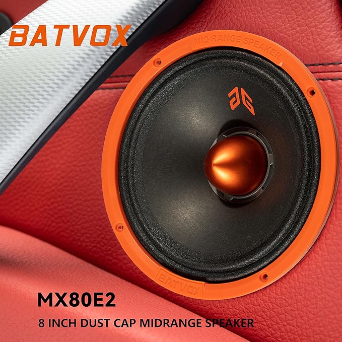 MX80E2 Loudspeaker 8 Inch Midrange 640 Watts 4 Ohms Orange Bullet, Premium Quality Audio Door Speakers for Car or Truck Stereo Sound System, Orange (2 Speakers)