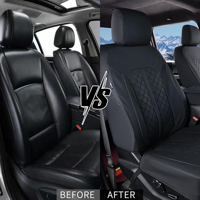 Truckiipa Custom for Dodge Ram Seat Covers 1500 Leather Front Seat Cover Fit for 2009-2018 Dodge Ram 1500, 2010-2025 Ram 2500 3500 Crew Mega Cab, 2019-2024 Ram 1500 Classic Only, Front Pair, Black
