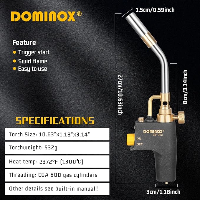 DOMINOX 2 Packs Propane Torch, High Intensity Trigger Start Gas Torch Head for Propane, MAP and MAPP Tank, Soldering Torch for Ignition, Barbecue, Lighting, Soldering