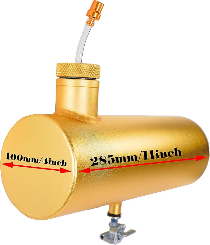 JMCHstore Aluminum Mini bike Gas Fuel Tank Cylinder 4x11'' for Coleman Baja Montser Mega moto Predator Hemi non 212 Engine, Massimo Axis RealTree Motovox Mototec Dirt Gas Bike, Go Kart Parts (Gold)