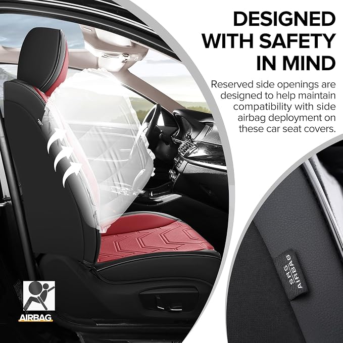 CAPITAUTO Car Seat Covers Full Set, Seat Covers for Car with Lumbar Support, Faux Leather Waterproof Seat Covers 5 Seats, Breathable Automotive Seat Covers Fit for Most Cars SUV Truck (Red & Black)