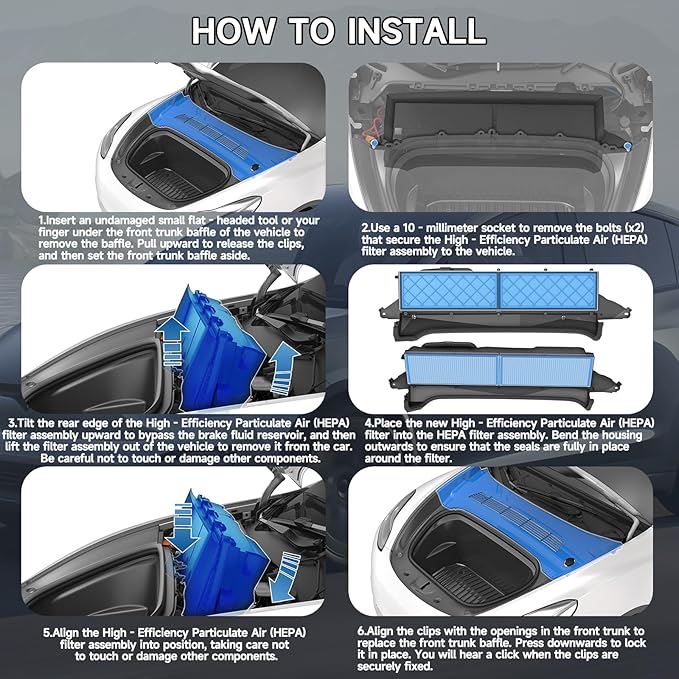 Front Trunk HEPA Carbon Air Filters Kit Fit for Tesla Model Y/Model Y L/Model Y Juniper 2020-2026, HEPA Air Filter *2 HEPA Carbon Filter *2 Cabin Air Filter *2 per Package with Installation Tools