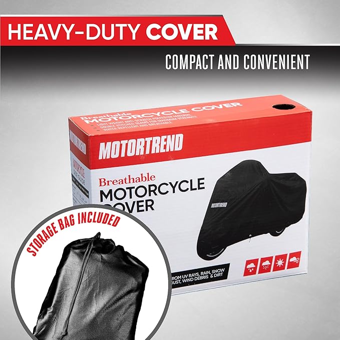 Motor Trend SportsFlex All Weather Waterproof Motorcycle Cover Breathable Durable Protection XL: 97" x 41" x 50"