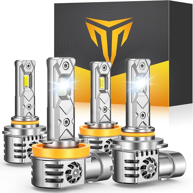 2026 Upgraded H11 9005 Bulbs Combo, 100000LM 1200% Modern Bright, H9 H8 Fog Light Compact 1:1 Size Direct Replacement IP68 with Cooling Fan EMC-Protected LongLifespan Headlight Adjusting Screws 2 Pack