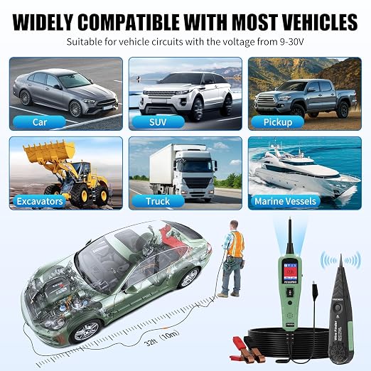 Vehicle Electrical System Circuit Tester 9-30V DC, Multifunctional Auto Circuit Diagnostic Tool with 1.77'' TFT Color Display for Car Truck Motorcycle Boat