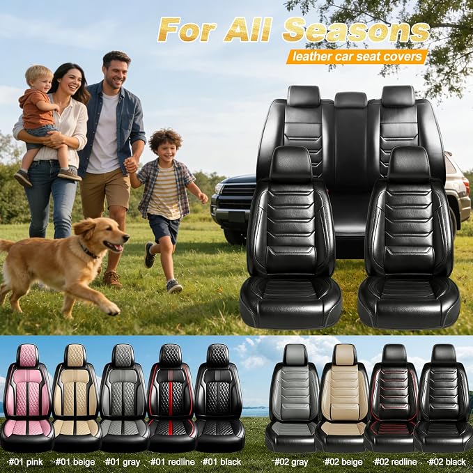 Fit ATS Car Seat Covers for Select Cadillac ATS 2013-2018 - Premium Full Coverage Leather, Airbag Compatible & Scratch-Resistant, Waterproof & All Weather Seat Protector, Full Set, Black