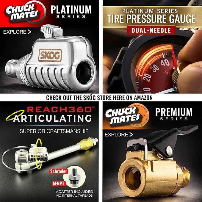 Chuck Mates Premium Quick-Connect Tire Inflator Air Chuck – Locking Adapter for Air Compressors & Valve Stems (2 Pack) Open-Type Speed Clip