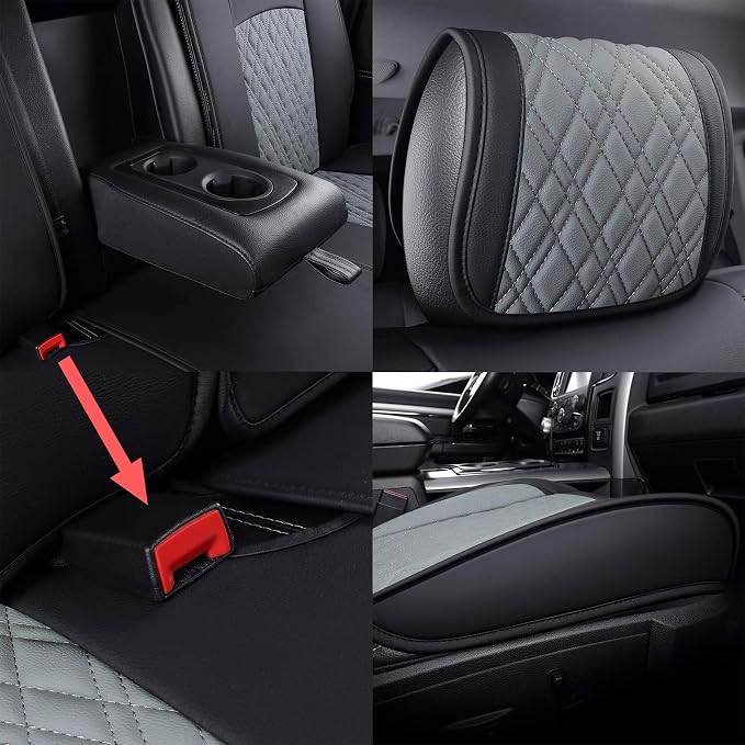 YIERTAI Car Seat Covers for Dodge Ram Fit 2009-2026 1500 2010-2026 2500 3500 Classic Bighorn Longhorn Laramie Tradesman Truck Gray Full Set