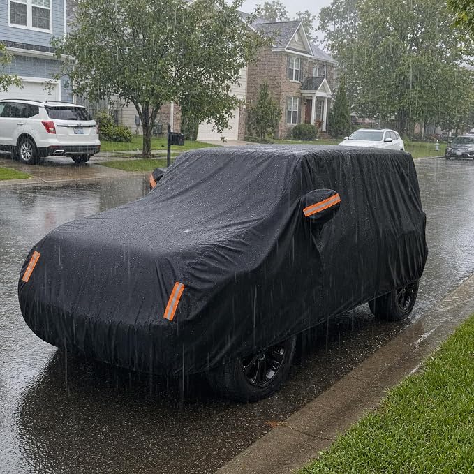 Car Cover for Jeep Wrangler 4 Door 2006-2026 JK JL Outdoor Waterproof Sun Rain Snow Hail UV Protection with Driver Door Zipper