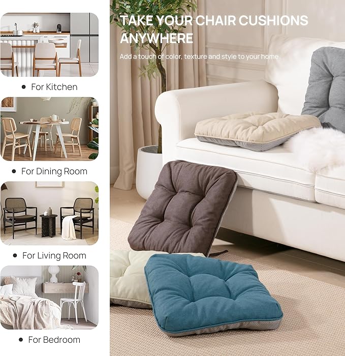 Love's cabin Memory Foam Chair Cushions Set of 4, 19"x19"x3.5" Indoor & Outdoor Seat Pads for Dining, Kitchen, Office, Patio Chairs - Light Blue