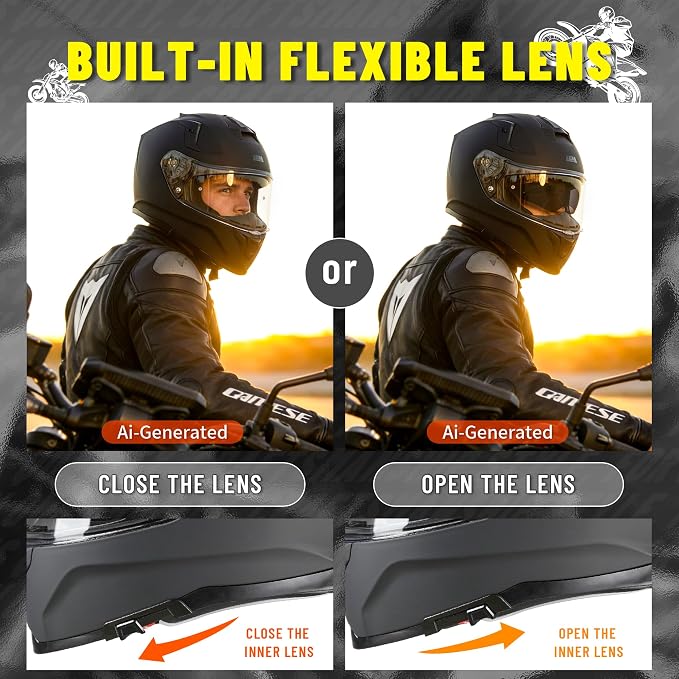 LEM Motorcycle Helmets Full Face for Men, Motorcycle Helmet for Adults, DOT Certified, PINLOCK & DVS Dual Vision, Motorcycle Street Bike Helmet, Bluetooth Speaker Pockets (Matte Black X-Small) VZN