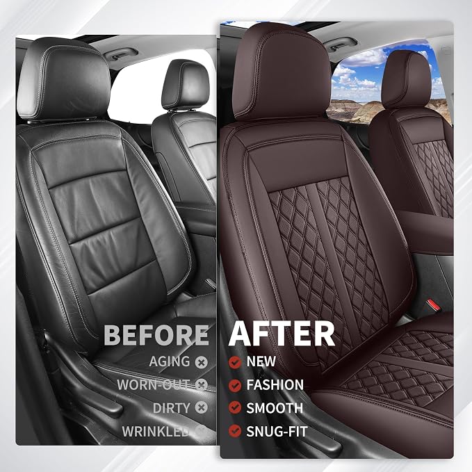 Huidasource Nissan Titan Seat Covers, Waterproof Leather Covers Custom Fit for Nissan Titan/Titan XD 2016-2024 SV PRO-4X SL Platinum Reserve Crew Cab (Fullset/Coffee)