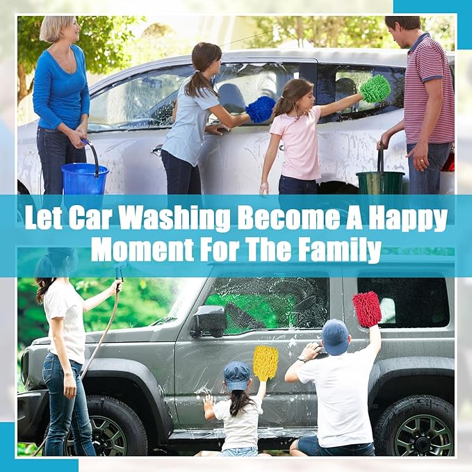 Toulite 16 Pcs Car Wash Mitt Chenille Microfiber Wash Mitt Double Sided Glove Cleaning Drying Mitts (7.48 x 10.24 Inch,Bright Colors)