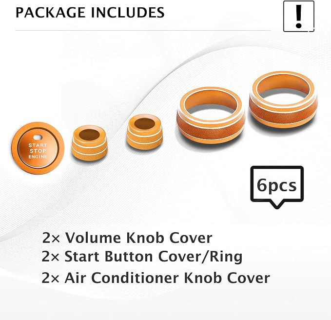 for Toyota RAV4 2019 2020 2021 2022 2023 2024 2025 Accessories, 6PCS Aluminum Alloy Knob Cover Trim Kit - Push Start, AC & Volume Dial (Orange)