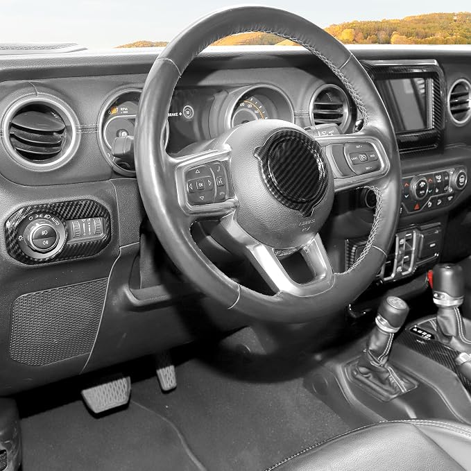 RT-TCZ for Wrangler JL Interior Trim Kit Carbon Fiber for Jeep Wrangler JL JLU 2018-2023 4-Door Black Carbon Fiber Grain Interior Accessories 11pcs (for 7 inch Display)