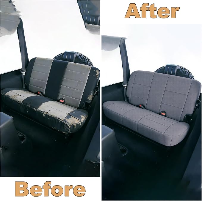 Custom Seat Covers for Jeep Wrangler TJ 1997 1998 1999 2000 2001 2002 Heavy Duty Cloth Protector Interior Accessories,Waterproof & Machine Washable, Foam Padded - Gray(Rear)