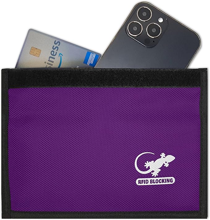 Gecko Travel Tech Faraday Bag Anti-Tracking GPS RFID Car Key Signal Blocker Wallet Shielding Pouch Protective Case for Cell Phone Car Key FOB, Data Privacy, Electronic Device Security (PURPLE)