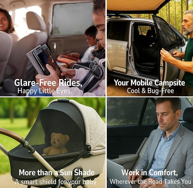 XXL/Car Side Window Shades for SUVs - Baby Protection from Sun (97% UV Reduction), Heat, Bugs & Privacy, Double-Layered Stretchy Mesh Screens, 2-Pack by Qualizzi