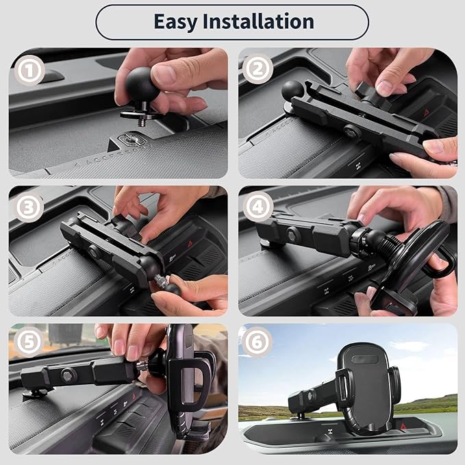 Linskip Dashboard Universal Phone Mount & Smart Phone Holder for 2021-2026 Ford Bronco Raptor & Bronco Accessories 2/4 Door, Rotates Vertical and Horizontal, One-Hand Operation, Interior Accessories
