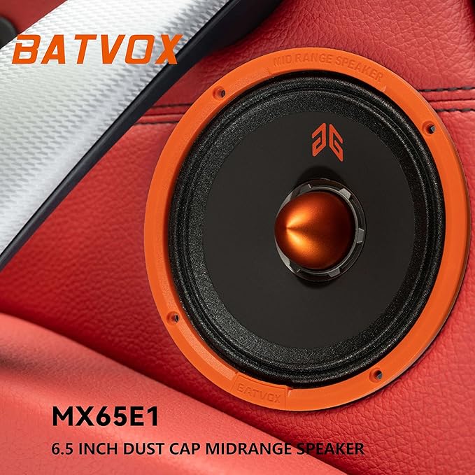 MX65E1 Loudspeaker 6.5 Inch Midrange 400 Watts 6 Ohms Orange Bullet, Premium Quality Audio Door Speakers for Car or Truck Stereo Sound System, Orange (2 Speakers)