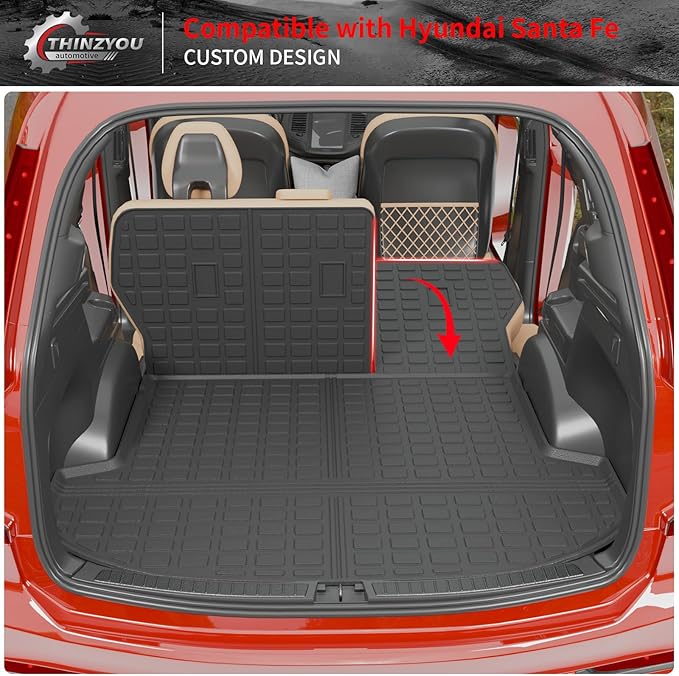 Cargo Liner Compatible with 2021-2023 Hyundai Santa Fe 5 Seats Trunk Liner Cargo Mat TPE All Weather Back Seat Cover Protector 2022 Santa Fe Accessories (Trunk Mat+Backrest Mats)