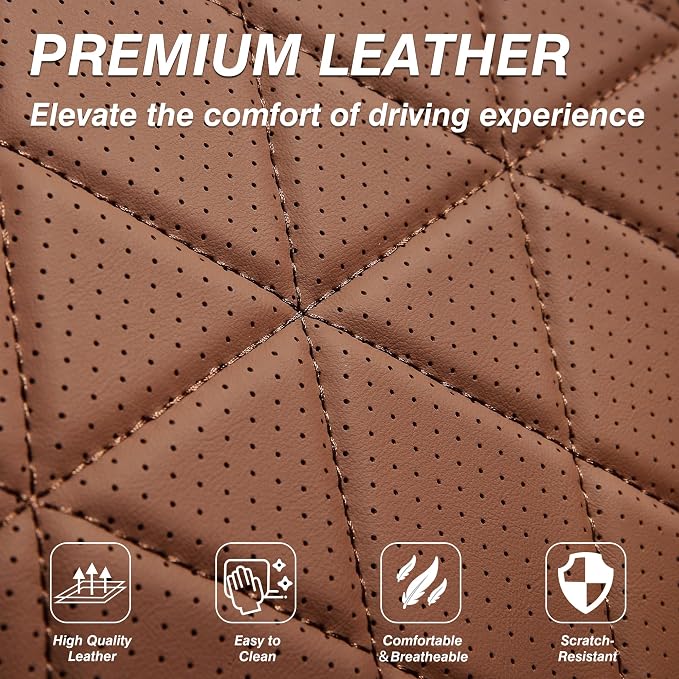 Custom Napa Leather Seat Covers for Chevy Silverado & GMC Sierra Crew Cab, 46-Split Flat Rear Bench Design, Compatible with 2019-2026 1500 and 2020-2026 2500HD 3500HD(Full Set, Black&Brown)