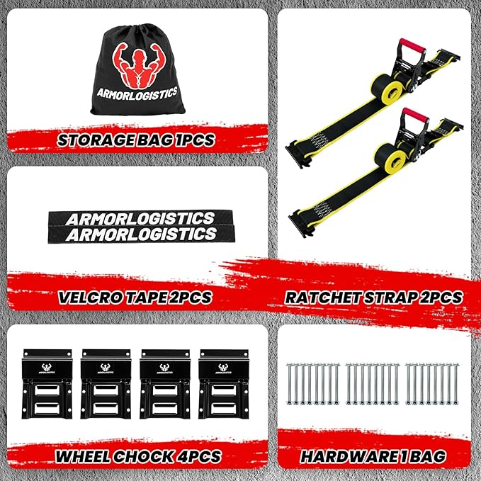 2Pack UTV Wheel Chock Tie-Down Kit, 2 in x 8 ft Heavy Duty Trailer Tire Straps, 4400lb Max Break Strength E Track System for ATV, UTV, SXS, Mower and More (Black)