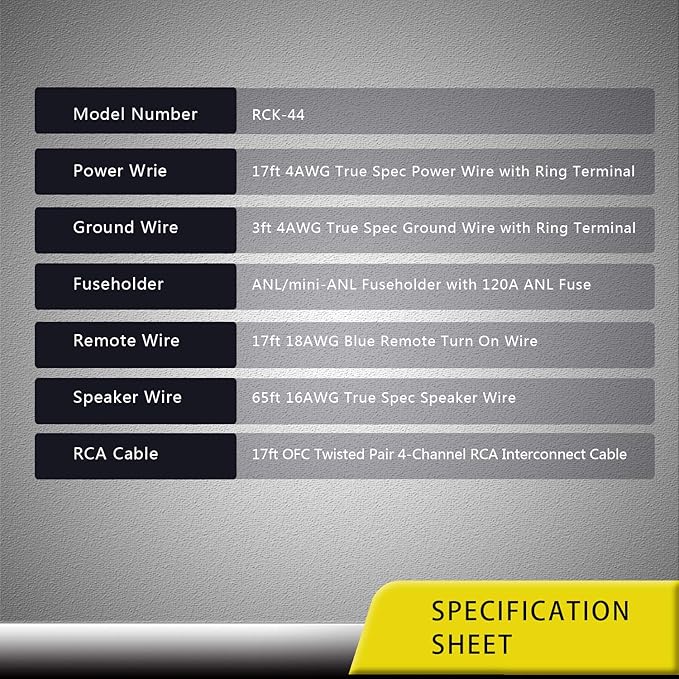 RECOIL RCK44 True 4 Gauge Complete 4-Channel CCA Amplifier Wiring Kits with OFC RCA Cable