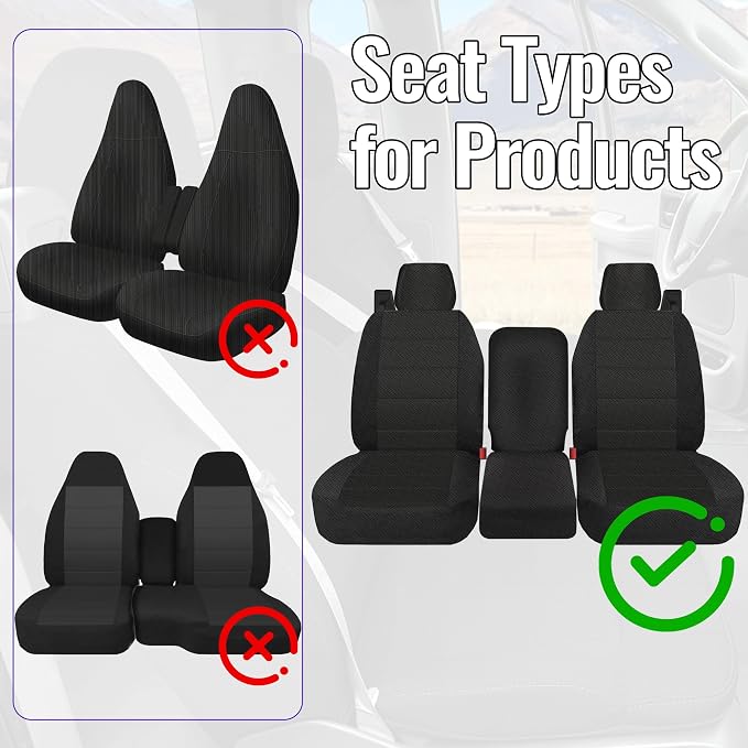 Front 40/20/40 Split Bench Seat Covers Compatible with Ford F150 XL Standard Cab 2004-2008 Sandwich Mesh Sponge Fabric Seat Protector with Integrated Seatbelts & Solid Armrest - Black
