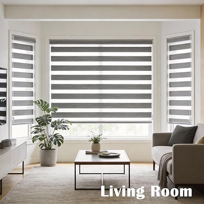 Window Blind Dual Layer Polyester Zebra Roller Light Filtering Sheer Shades Window Treatments Privacy Light Control for Day and Night(W40 x H72(Inch), Grey)