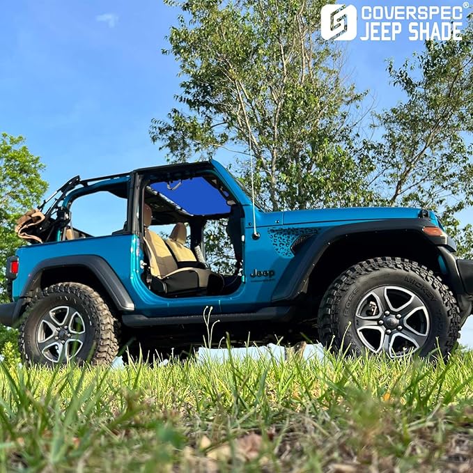 JT JL Top Sun Shade Roof Compatible with Jeep Wrangler and Gladiator 2 or 4 Door 2018 to 2023 Sunshade Sunroof Blocks UV Wind Noise Blue Mesh for Front